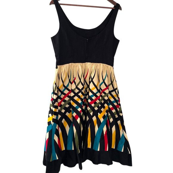 Voodoo Vixen Jean Fit & Flare Dress L Geometric Black Rockabilly Retro 50s Look - Picture 4 of 8